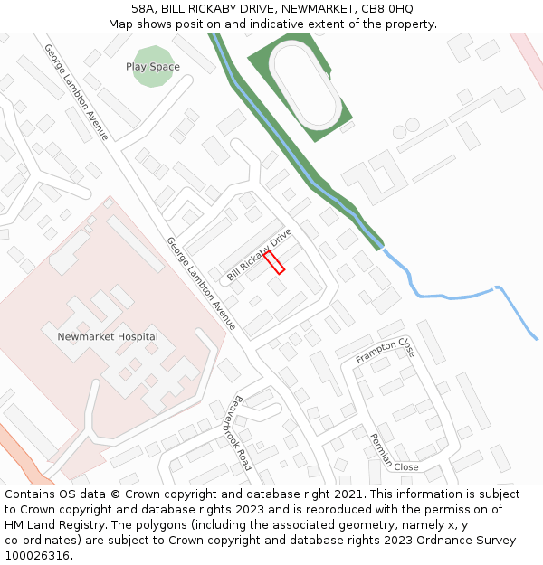 58A, BILL RICKABY DRIVE, NEWMARKET, CB8 0HQ: Location map and indicative extent of plot