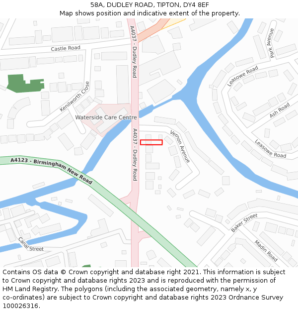 58A, DUDLEY ROAD, TIPTON, DY4 8EF: Location map and indicative extent of plot