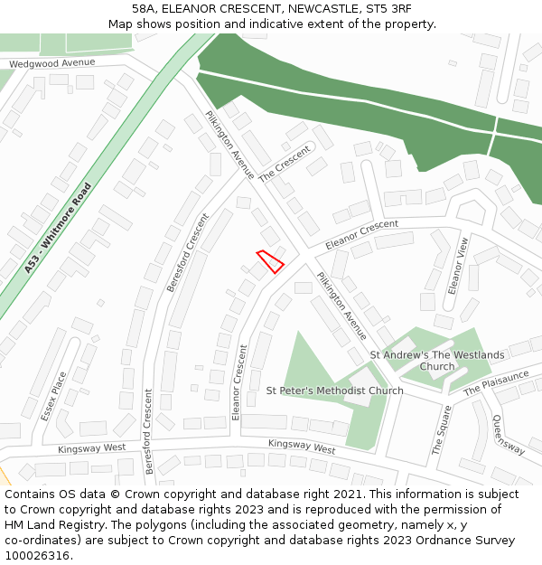 58A, ELEANOR CRESCENT, NEWCASTLE, ST5 3RF: Location map and indicative extent of plot