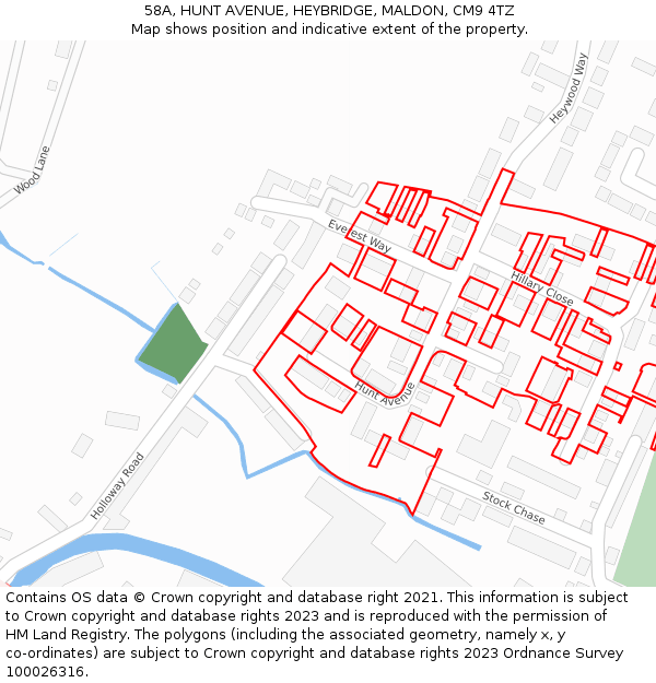 58A, HUNT AVENUE, HEYBRIDGE, MALDON, CM9 4TZ: Location map and indicative extent of plot