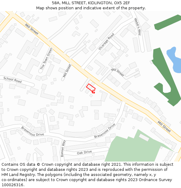 58A, MILL STREET, KIDLINGTON, OX5 2EF: Location map and indicative extent of plot