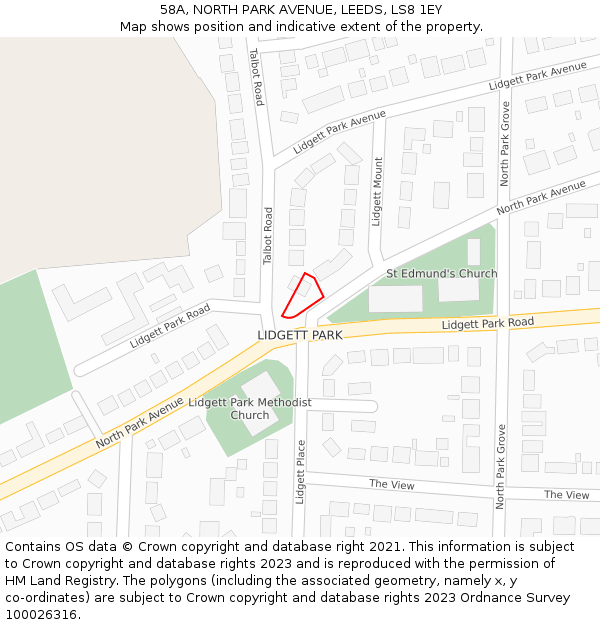 58A, NORTH PARK AVENUE, LEEDS, LS8 1EY: Location map and indicative extent of plot