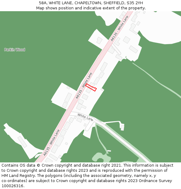 58A, WHITE LANE, CHAPELTOWN, SHEFFIELD, S35 2YH: Location map and indicative extent of plot
