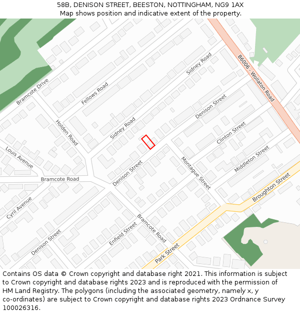 58B, DENISON STREET, BEESTON, NOTTINGHAM, NG9 1AX: Location map and indicative extent of plot