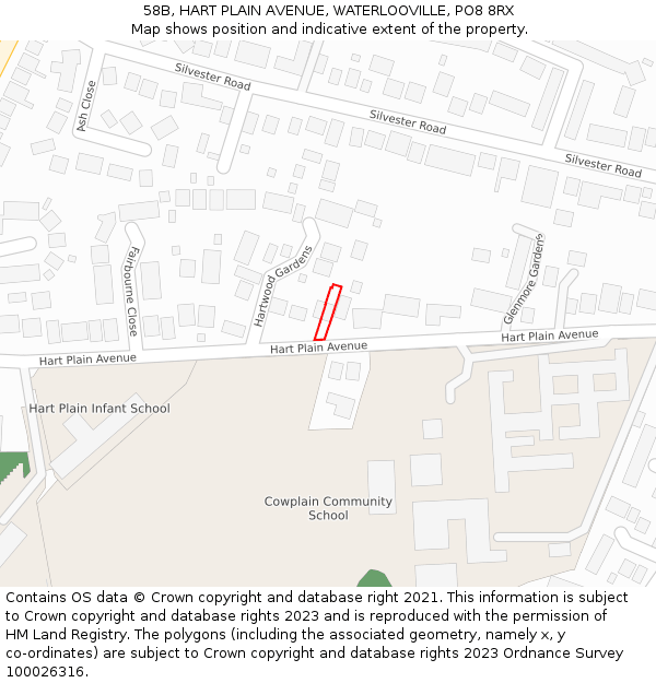 58B, HART PLAIN AVENUE, WATERLOOVILLE, PO8 8RX: Location map and indicative extent of plot