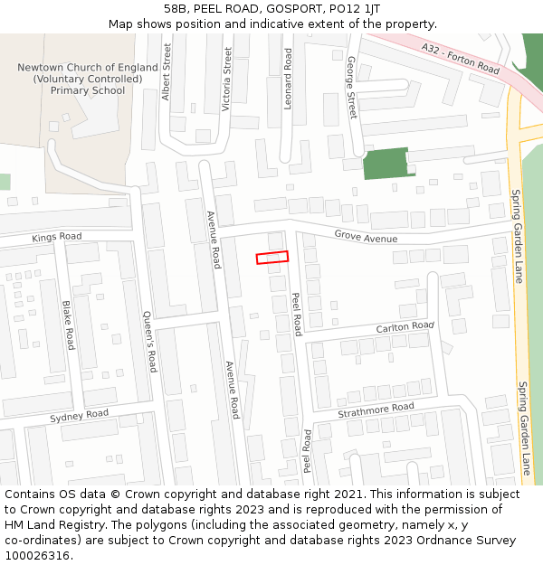 58B, PEEL ROAD, GOSPORT, PO12 1JT: Location map and indicative extent of plot