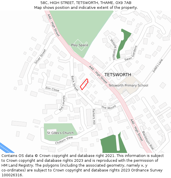 58C, HIGH STREET, TETSWORTH, THAME, OX9 7AB: Location map and indicative extent of plot