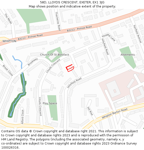 58D, LLOYDS CRESCENT, EXETER, EX1 3JG: Location map and indicative extent of plot