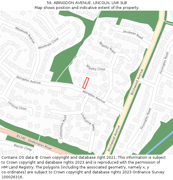 59, ABINGDON AVENUE, LINCOLN, LN6 3LB: Location map and indicative extent of plot