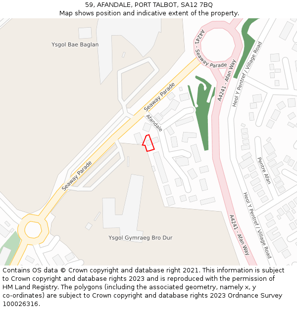 59, AFANDALE, PORT TALBOT, SA12 7BQ: Location map and indicative extent of plot