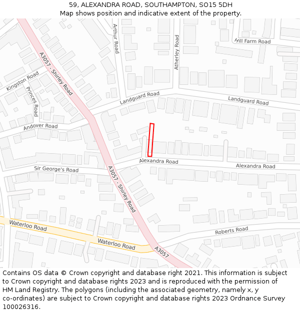 59, ALEXANDRA ROAD, SOUTHAMPTON, SO15 5DH: Location map and indicative extent of plot