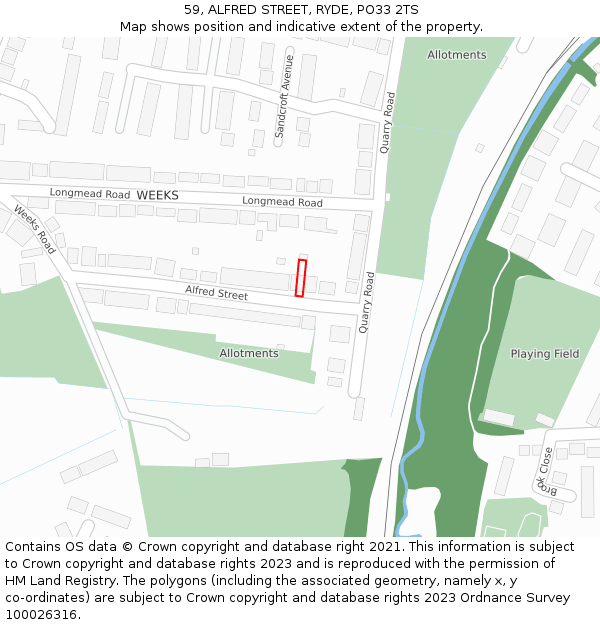 59, ALFRED STREET, RYDE, PO33 2TS: Location map and indicative extent of plot