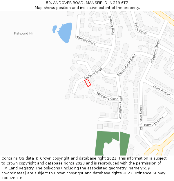 59, ANDOVER ROAD, MANSFIELD, NG19 6TZ: Location map and indicative extent of plot