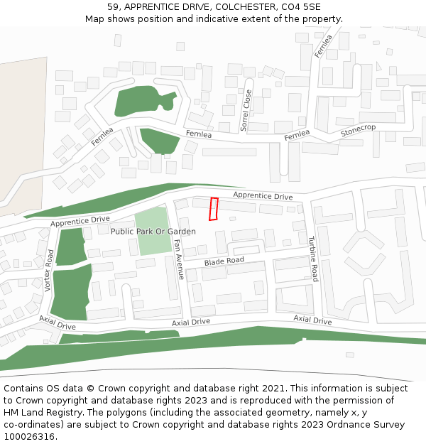 59, APPRENTICE DRIVE, COLCHESTER, CO4 5SE: Location map and indicative extent of plot