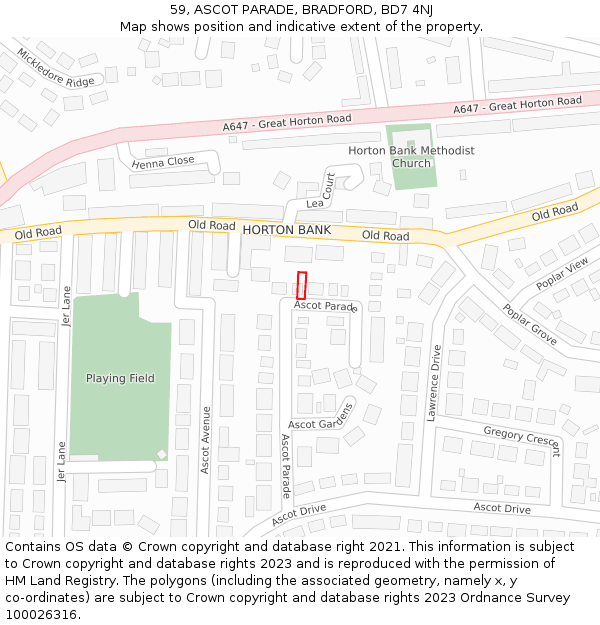 59, ASCOT PARADE, BRADFORD, BD7 4NJ: Location map and indicative extent of plot