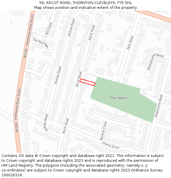 59, ASCOT ROAD, THORNTON-CLEVELEYS, FY5 5HL: Location map and indicative extent of plot