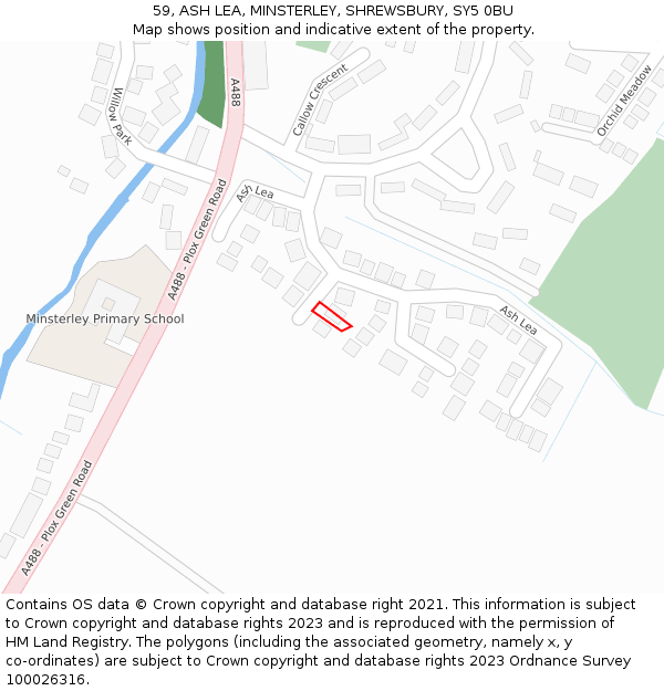 59, ASH LEA, MINSTERLEY, SHREWSBURY, SY5 0BU: Location map and indicative extent of plot
