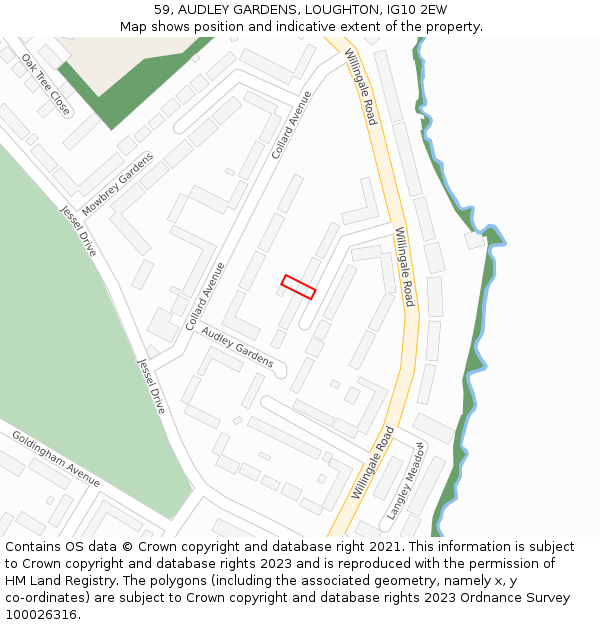 59, AUDLEY GARDENS, LOUGHTON, IG10 2EW: Location map and indicative extent of plot
