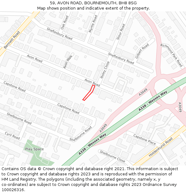 59, AVON ROAD, BOURNEMOUTH, BH8 8SG: Location map and indicative extent of plot