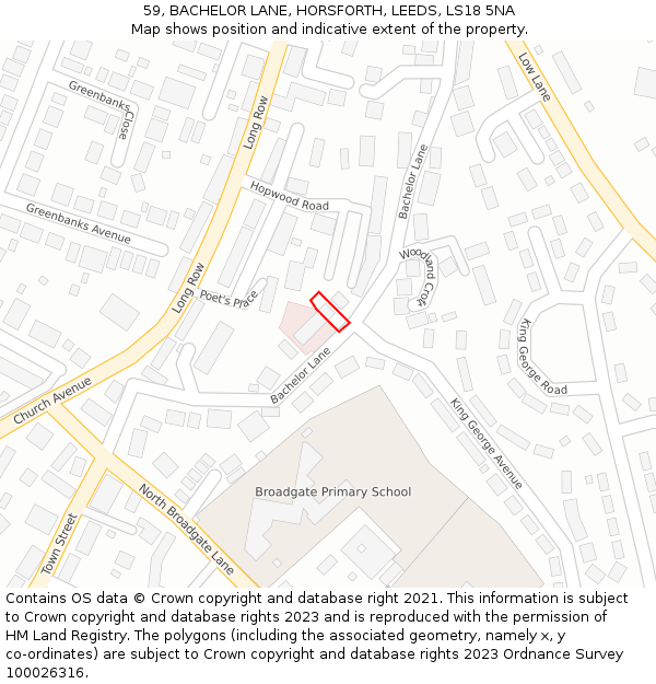 59, BACHELOR LANE, HORSFORTH, LEEDS, LS18 5NA: Location map and indicative extent of plot