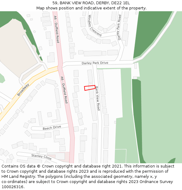 59, BANK VIEW ROAD, DERBY, DE22 1EL: Location map and indicative extent of plot