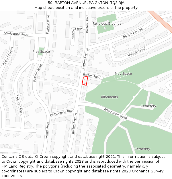 59, BARTON AVENUE, PAIGNTON, TQ3 3JA: Location map and indicative extent of plot