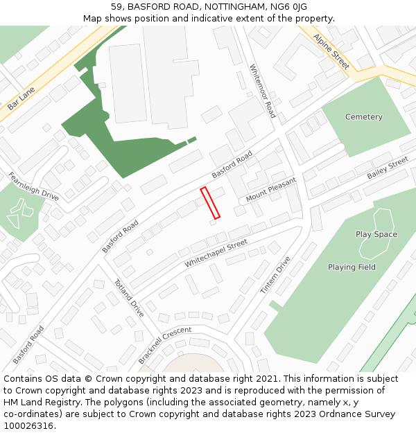 59, BASFORD ROAD, NOTTINGHAM, NG6 0JG: Location map and indicative extent of plot