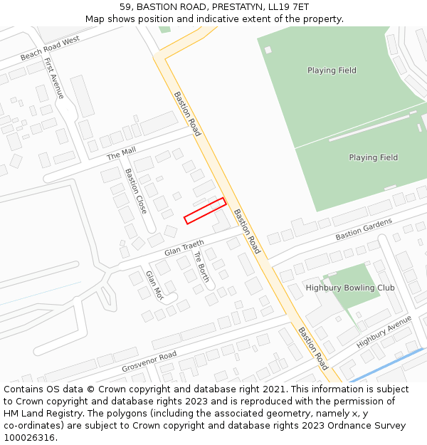 59, BASTION ROAD, PRESTATYN, LL19 7ET: Location map and indicative extent of plot