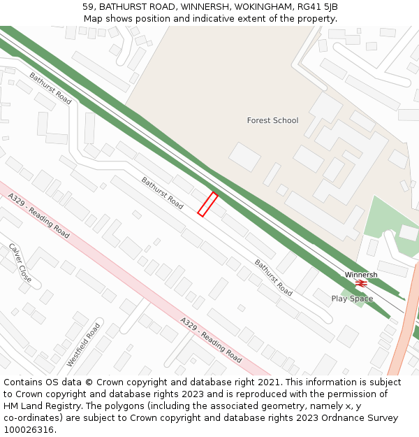 59, BATHURST ROAD, WINNERSH, WOKINGHAM, RG41 5JB: Location map and indicative extent of plot