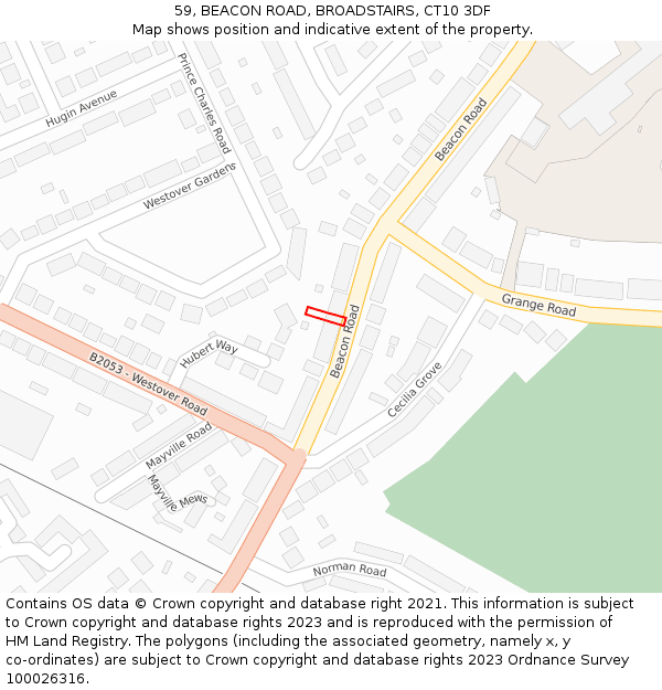 59, BEACON ROAD, BROADSTAIRS, CT10 3DF: Location map and indicative extent of plot