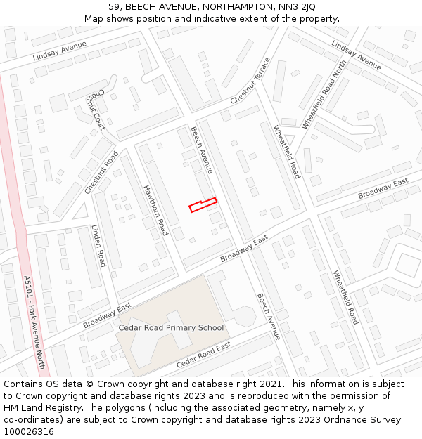 59, BEECH AVENUE, NORTHAMPTON, NN3 2JQ: Location map and indicative extent of plot