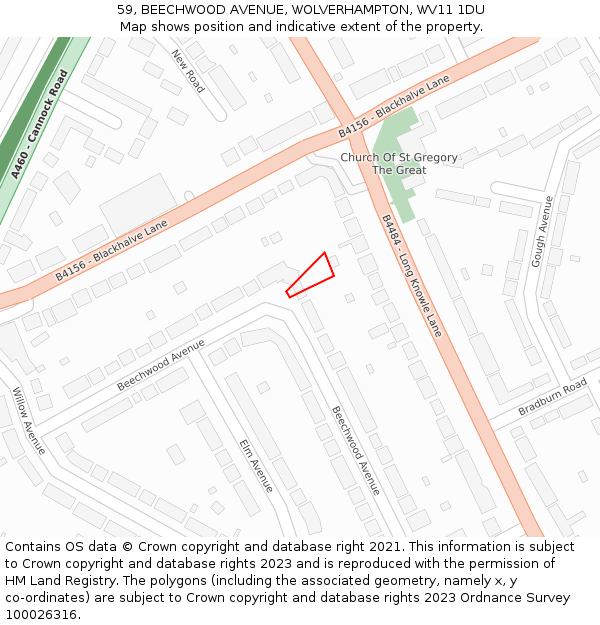 59, BEECHWOOD AVENUE, WOLVERHAMPTON, WV11 1DU: Location map and indicative extent of plot