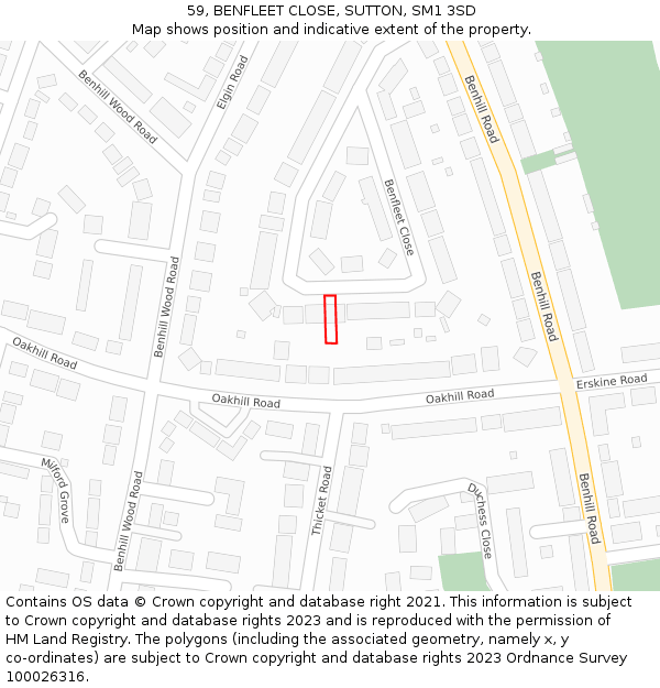 59, BENFLEET CLOSE, SUTTON, SM1 3SD: Location map and indicative extent of plot