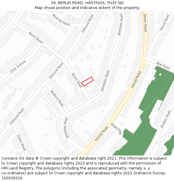 59, BERLIN ROAD, HASTINGS, TN35 5JD: Location map and indicative extent of plot
