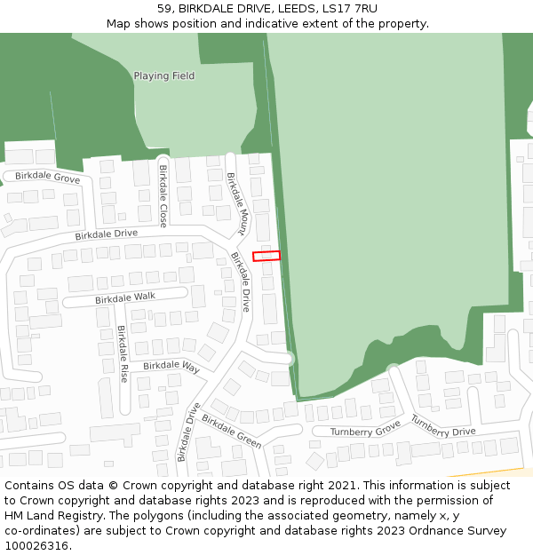 59, BIRKDALE DRIVE, LEEDS, LS17 7RU: Location map and indicative extent of plot
