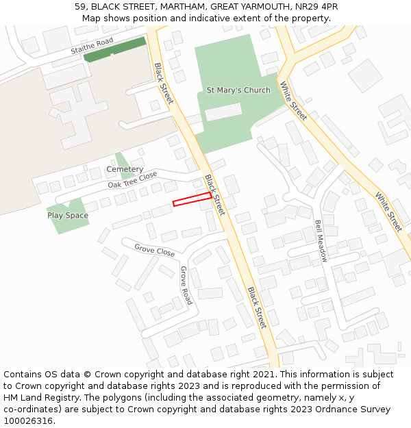 59, BLACK STREET, MARTHAM, GREAT YARMOUTH, NR29 4PR: Location map and indicative extent of plot