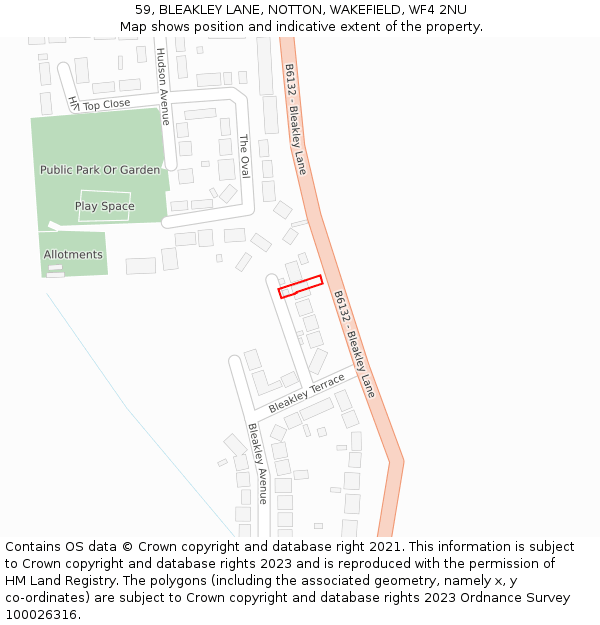 59, BLEAKLEY LANE, NOTTON, WAKEFIELD, WF4 2NU: Location map and indicative extent of plot