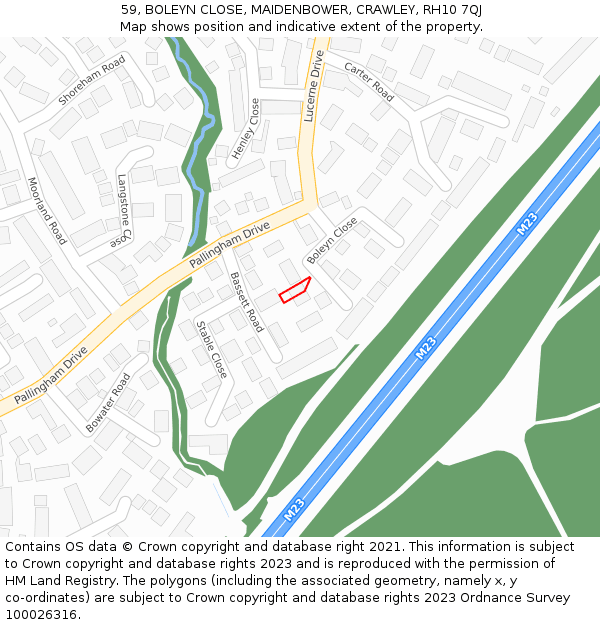59, BOLEYN CLOSE, MAIDENBOWER, CRAWLEY, RH10 7QJ: Location map and indicative extent of plot