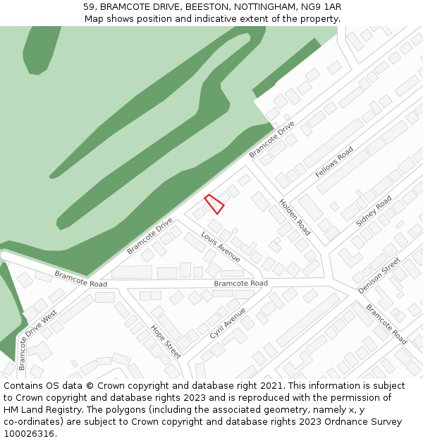 59, BRAMCOTE DRIVE, BEESTON, NOTTINGHAM, NG9 1AR: Location map and indicative extent of plot