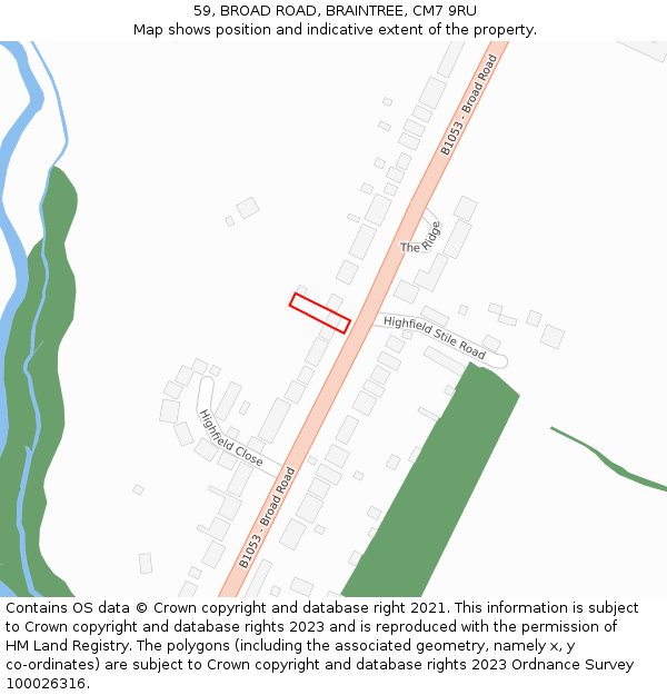 59, BROAD ROAD, BRAINTREE, CM7 9RU: Location map and indicative extent of plot