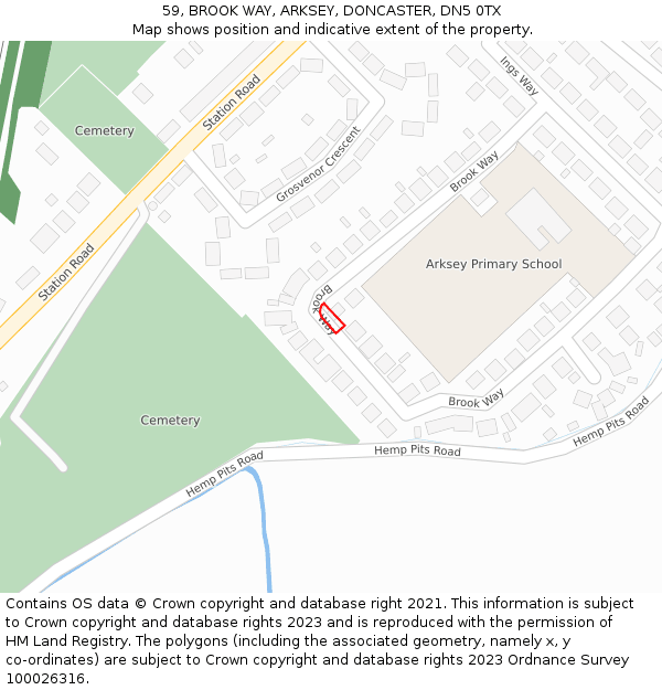 59, BROOK WAY, ARKSEY, DONCASTER, DN5 0TX: Location map and indicative extent of plot
