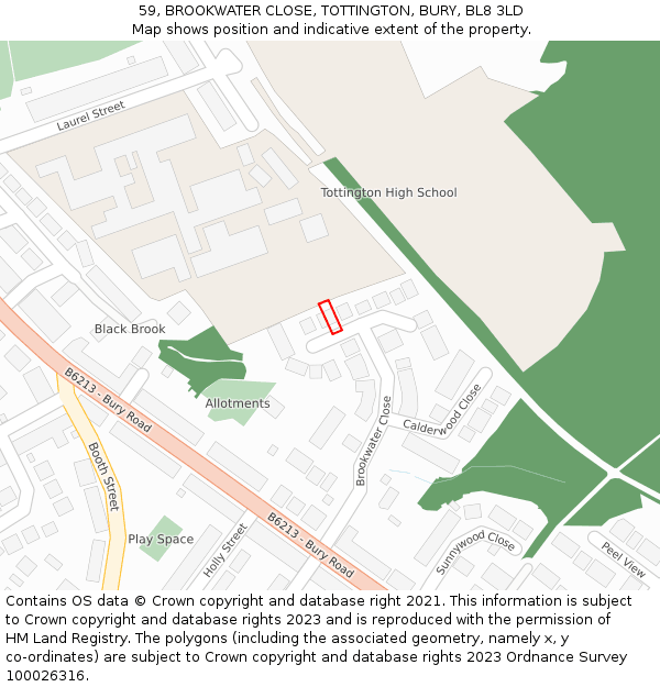59, BROOKWATER CLOSE, TOTTINGTON, BURY, BL8 3LD: Location map and indicative extent of plot