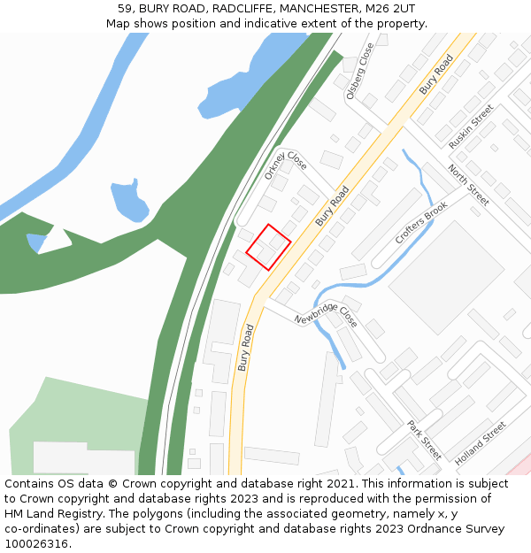 59, BURY ROAD, RADCLIFFE, MANCHESTER, M26 2UT: Location map and indicative extent of plot