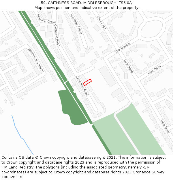 59, CAITHNESS ROAD, MIDDLESBROUGH, TS6 0AJ: Location map and indicative extent of plot
