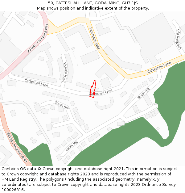 59, CATTESHALL LANE, GODALMING, GU7 1JS: Location map and indicative extent of plot