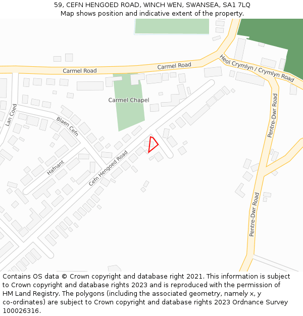 59, CEFN HENGOED ROAD, WINCH WEN, SWANSEA, SA1 7LQ: Location map and indicative extent of plot