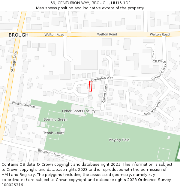 59, CENTURION WAY, BROUGH, HU15 1DF: Location map and indicative extent of plot