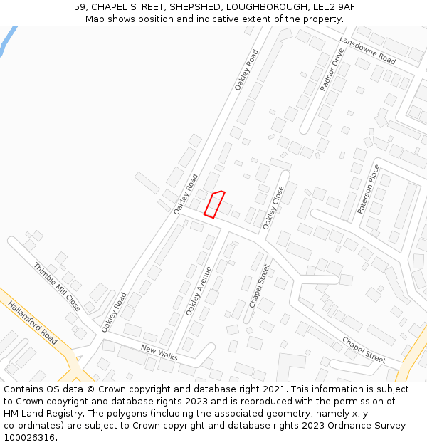 59, CHAPEL STREET, SHEPSHED, LOUGHBOROUGH, LE12 9AF: Location map and indicative extent of plot