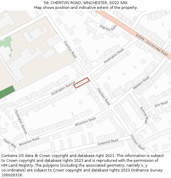 59, CHERITON ROAD, WINCHESTER, SO22 5AX: Location map and indicative extent of plot