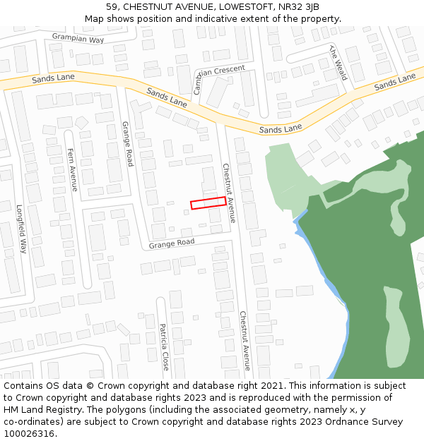 59, CHESTNUT AVENUE, LOWESTOFT, NR32 3JB: Location map and indicative extent of plot